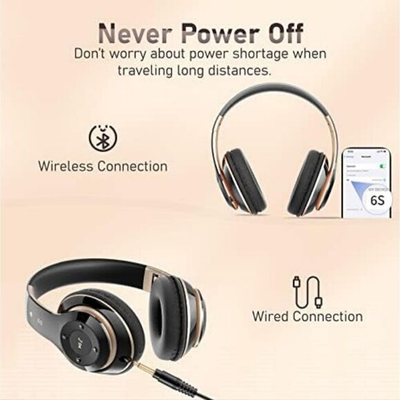 Bluetooth Headphones Over Ear, 6S Wireless Headphones Wired with 6 EQ Modes - Picture 5 of 7